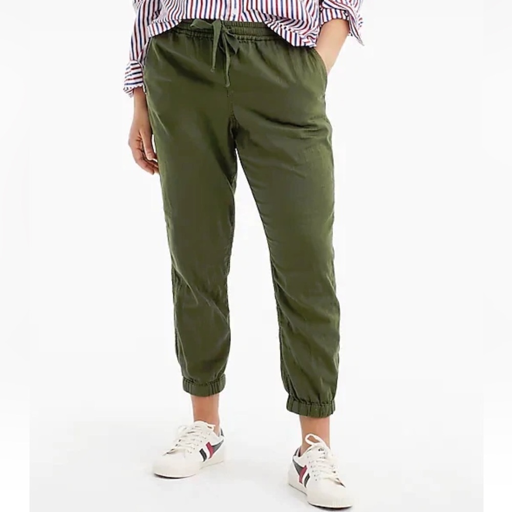 J. Crew Point Sur Seaside Pant, Cotton, Deep Moss Green, Size 0